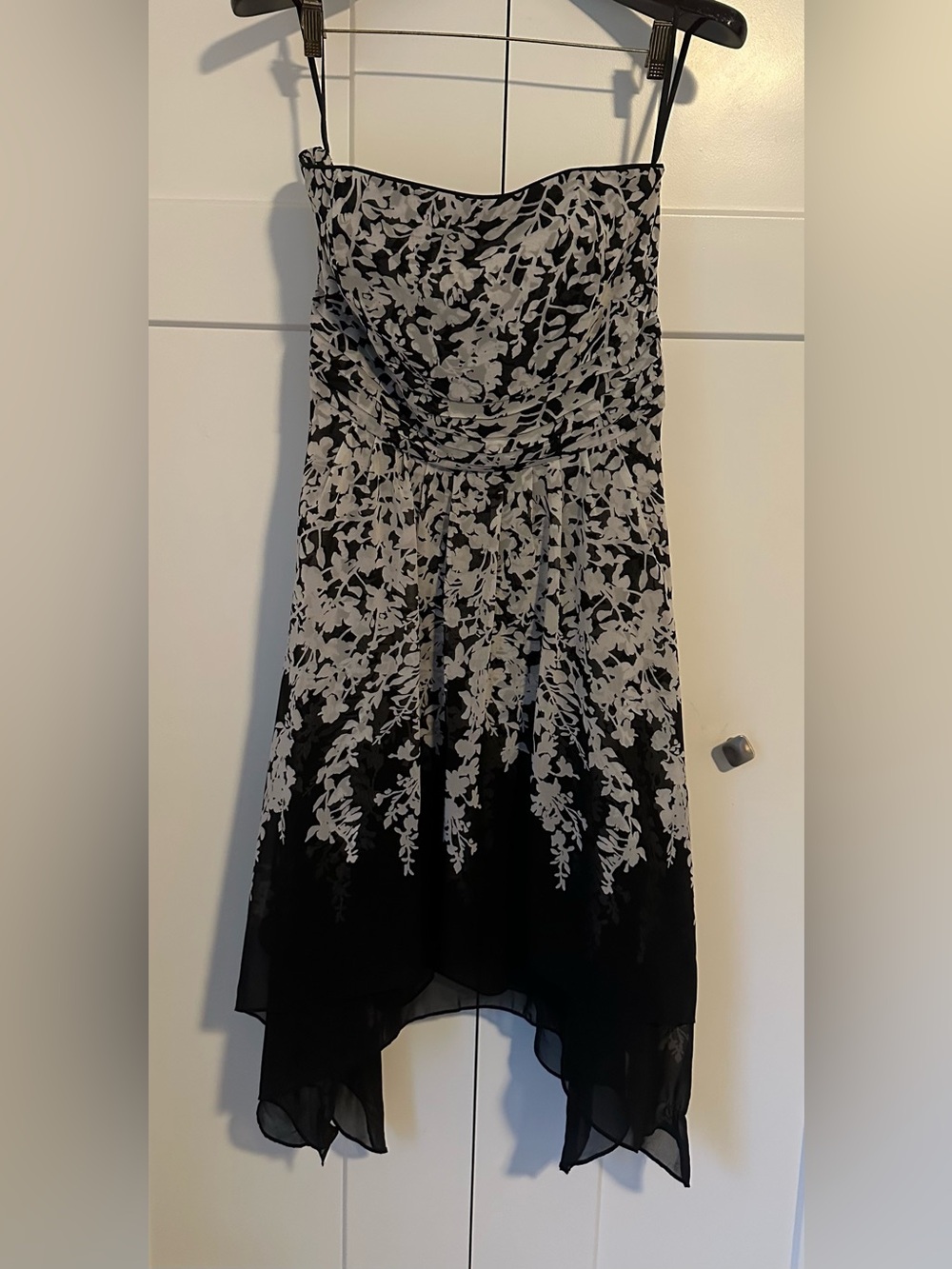 White House Black Market Strapless Floral Dress with Scarf Hem 14